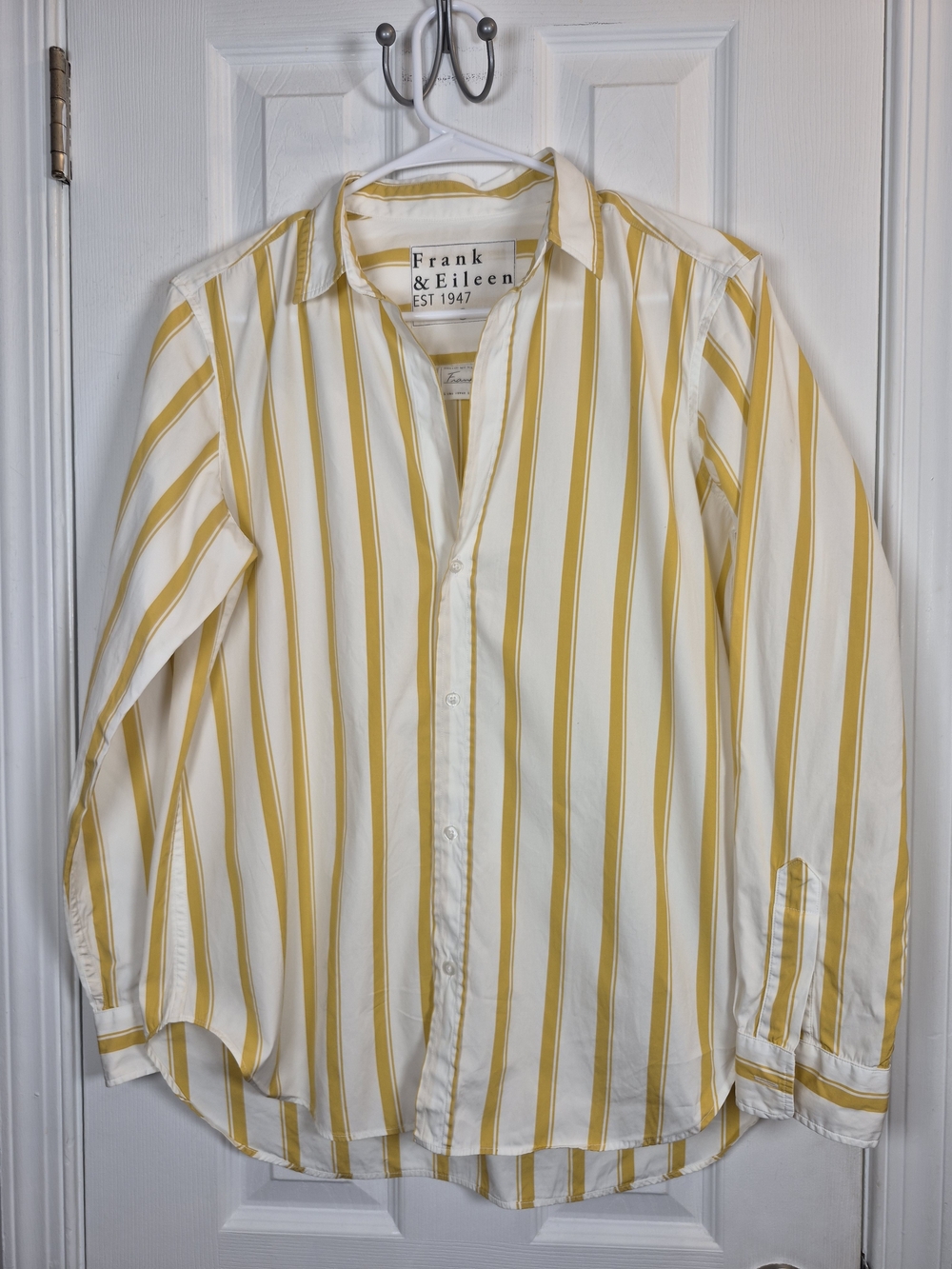 Frank & Eileen Frank Stripe Cotton Button Down Shirt Yellow White L Coastal Prep